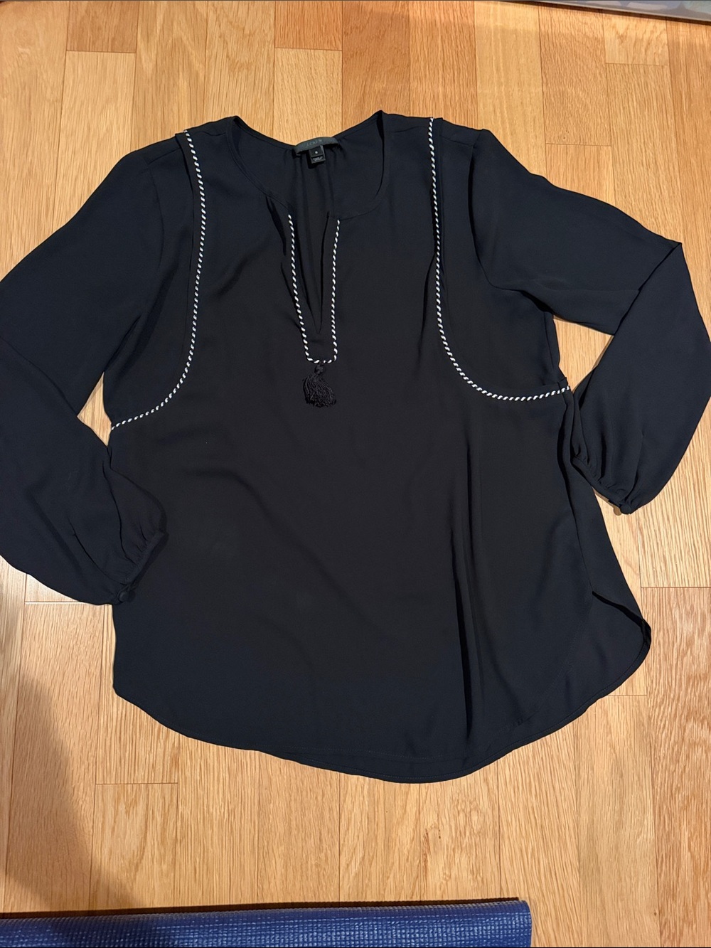 J. Crew Black Long-Sleeve Blouse with White Contrast Trim